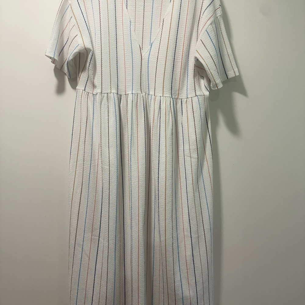 Zara Textured White Dress with Multicolor Stripes